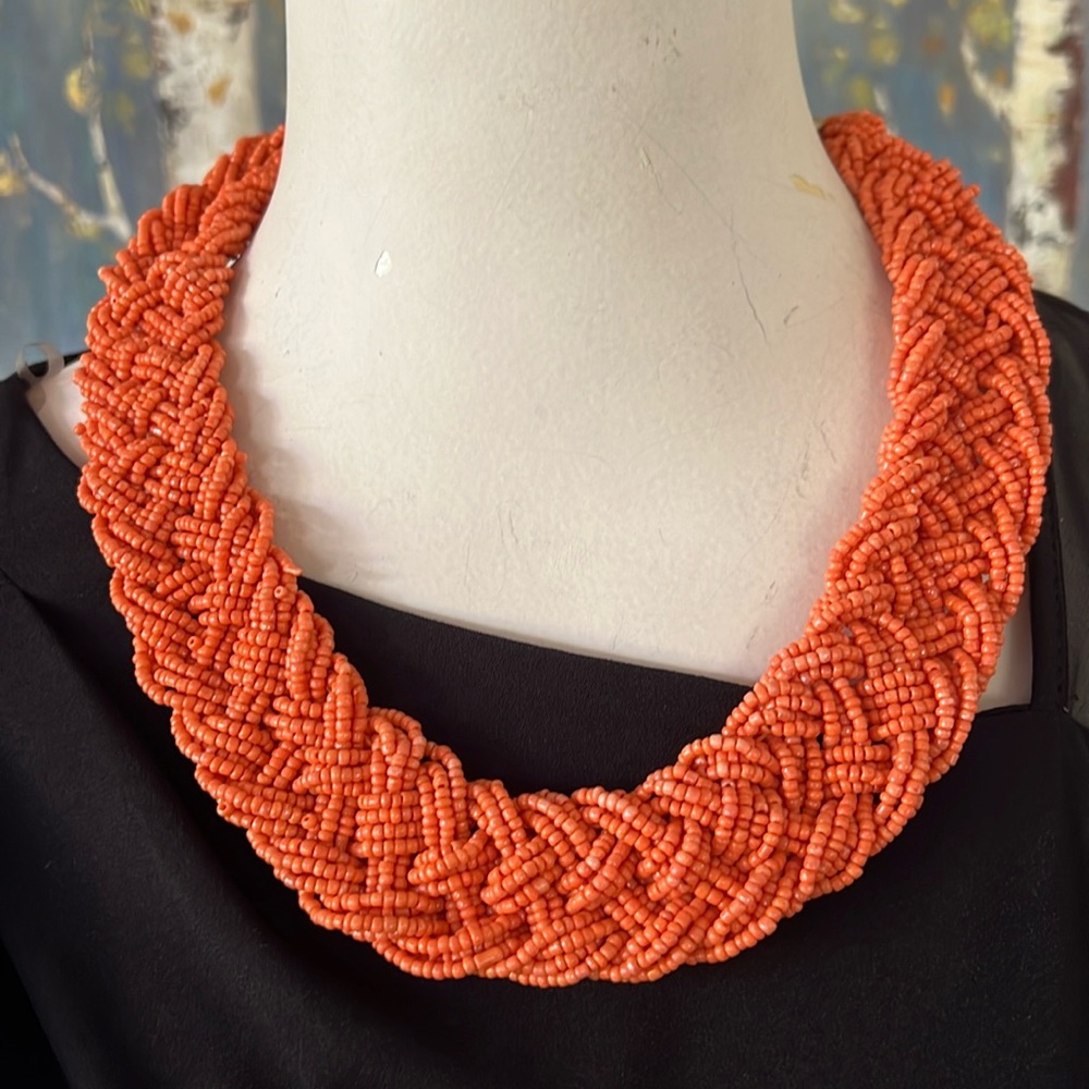 Vintage Seed Bead Artisan Orange Necklace
